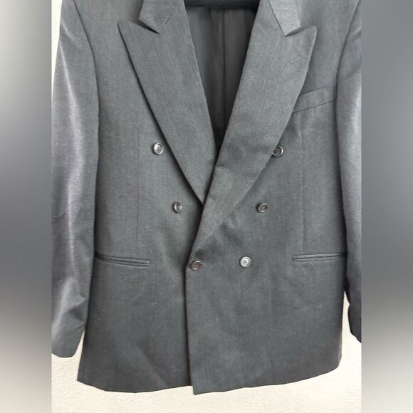 Zizi Rossi Double breasted sport coat 44R. Charcoal grey green lines wool blend - Picture 2 of 9